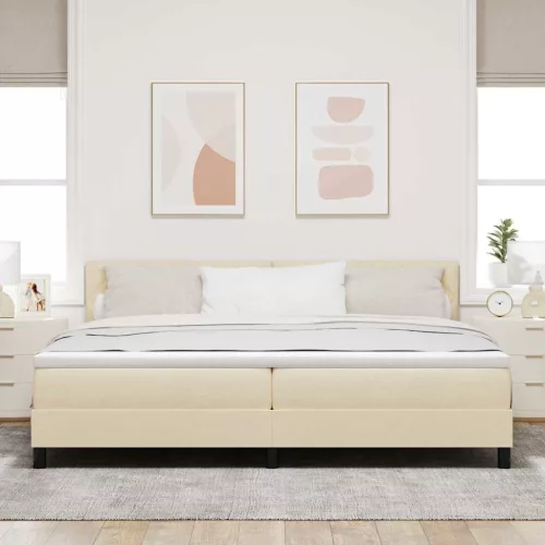  Boxrugós ágy matracmal fejtámlával Krém 200 x 200 cm szövet