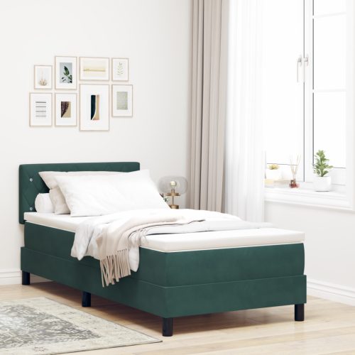  Boxspring Ágy Mattal Sötét Zöld 90x200 cm Bársony