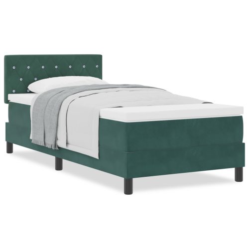  Boxspring Ágy Mattal Sötét Zöld 90x200 cm Bársony