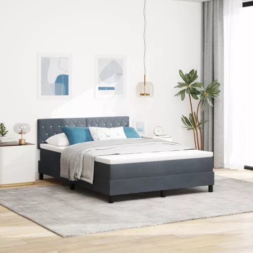  Boxspring Ágy Matracokkal Sötétszürke 140x200 cm Bársony