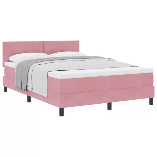  Boxrugós ágy matracmal Rózsaszín 140 x 190 cm Bársony