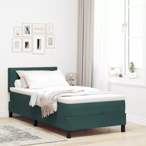  Boxspring Ágy Matrac nélkül Sötét Zöld Egyszemélyes Bársony