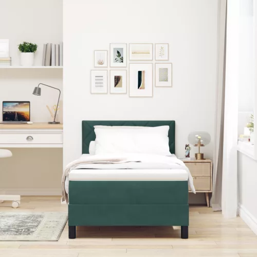  Boxspring Ágy Matrac nélkül Sötét Zöld Egyszemélyes Bársony