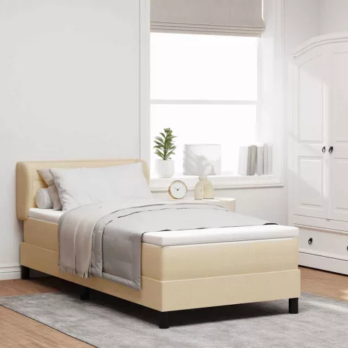  Boxrugós ágy matracmal fejtámlával Krém 80 x 200 cm szövet