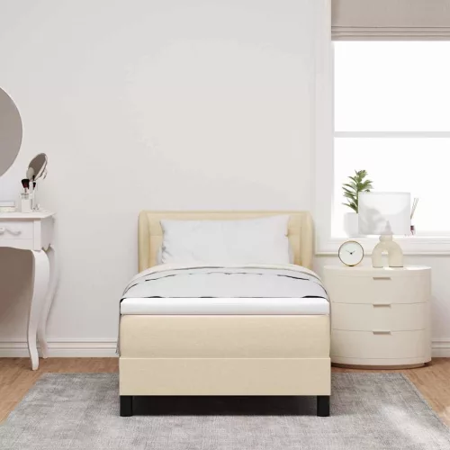  Boxrugós ágy matracmal fejtámlával Krém 80 x 200 cm szövet