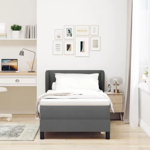  Boxspring Ágy Matrac Készült Sötétszürke Színben, 90x190 cm, Szövet