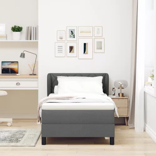  Boxspring Ágy Mattal Sötétszürke 100x200 cm Szövet