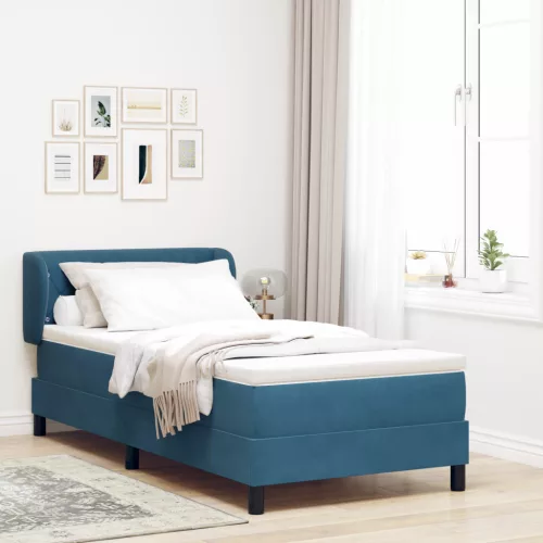  Boxspring Ágy Matraccal Sötét Kék 90x190 cm Bársony