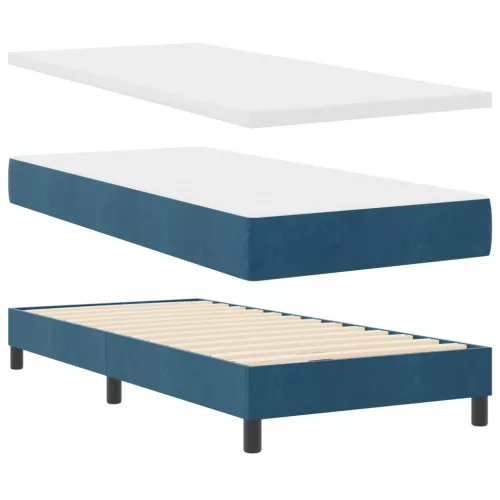  Boxspring Ágy Matraccal Sötét Kék 90x190 cm Bársony