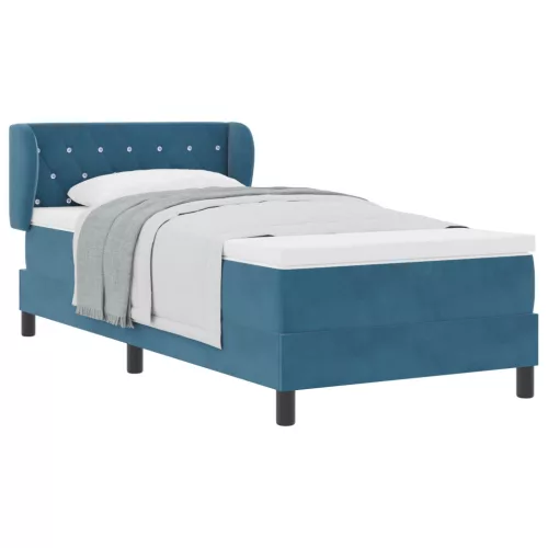  Boxspring Ágy Matraccal Sötét Kék 90x190 cm Bársony