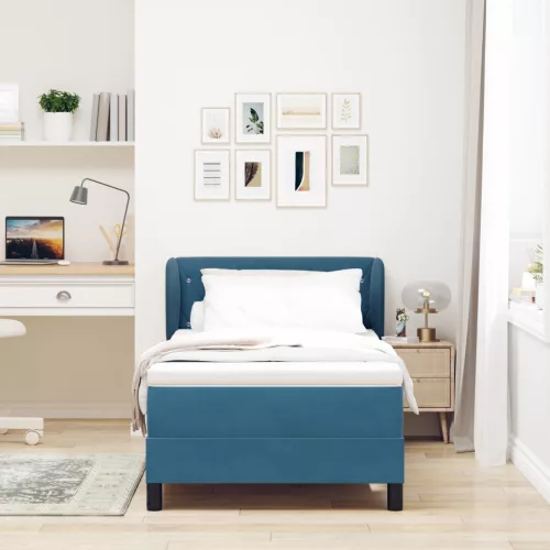  Boxspring Ágy Matraccal Sötét Kék 90x190 cm Bársony