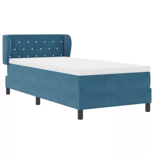  Boxspring Ágy Matraccal Sötét Kék 90x190 cm Bársony