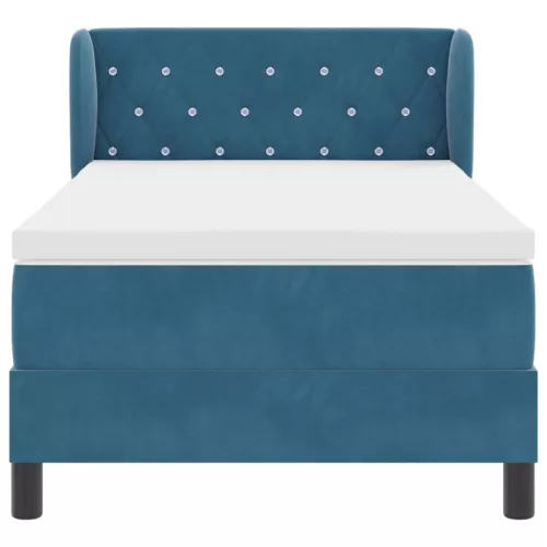  Boxspring Ágy Matraccal Sötét Kék 90x190 cm Bársony