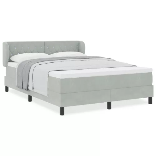  Boxspring ágy matraccal Világosszürke 140x190 cm Bársony