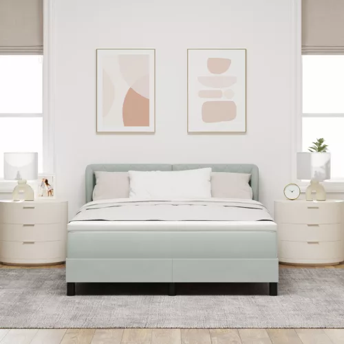 Boxspring ágy matraccal Világosszürke 140x190 cm Bársony