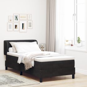    Boxspring Ágy, Matracot Tartalmaz, Fekete, 90x190 cm, Bársony