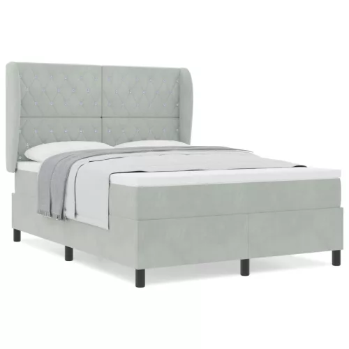 Boxspring Ágy Matraccal Világosszürke 160x200 cm Bársony
