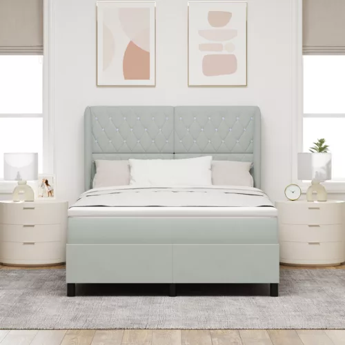  Boxspring Ágy Matraccal Világosszürke 160x200 cm Bársony
