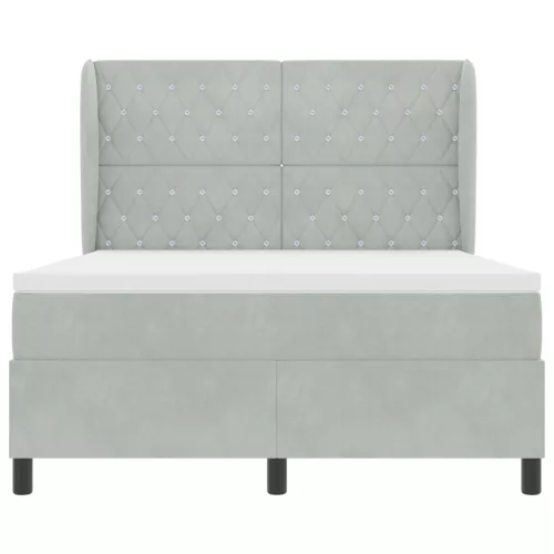  Boxspring Ágy Matraccal Világosszürke 160x200 cm Bársony