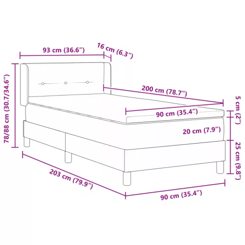  Boxspring Ágy Matraccal, Világosszürke, 90 x 200 cm