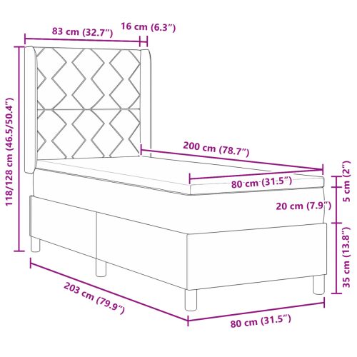 Boxspring Ágy Mattal Krém 80x200 cm Szövet