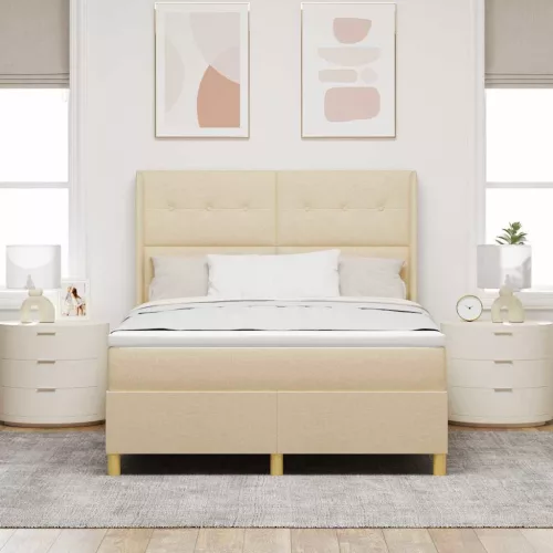  Boxrugós ágy matracmal fejtámlával Krém 160 x 200 cm szövet