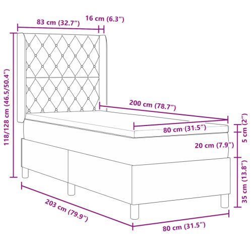  Boxspring Ágy Matraccal Sötétszürke 80x200 cm Bársonyos