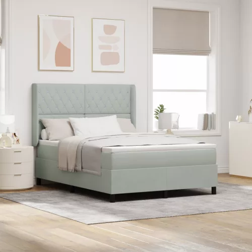  Boxspring Ágy Matraccal Világosszürke 140x190 cm Bársony