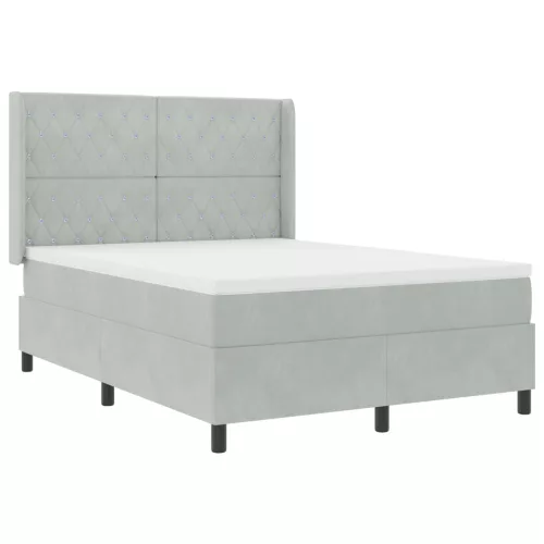  Boxspring Ágy Matraccal Világosszürke 140x190 cm Bársony