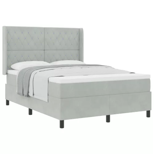  Boxspring Ágy Matraccal Világosszürke 140x190 cm Bársony