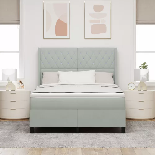  Boxspring Ágy Matraccal Világosszürke 140x190 cm Bársony
