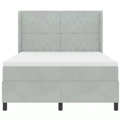  Boxspring Ágy Matraccal Világosszürke 140x190 cm Bársony