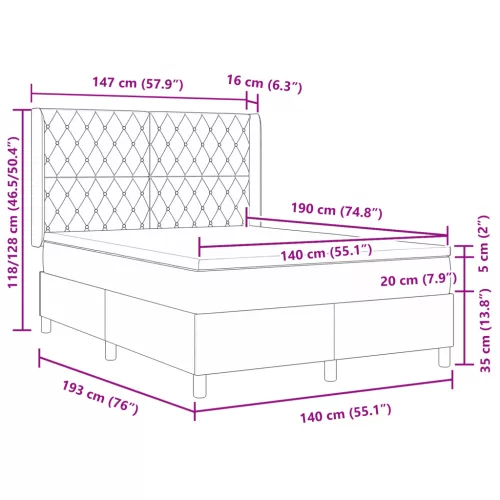  Boxspring Ágy Matraccal Világosszürke 140x190 cm Bársony