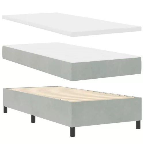  Boxrugós ágy matracmal Világosszürke 90 x 190 cm Bársony