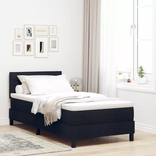  Boxspring Ágy Matrac & LED Fekete 90x190 cm Szövet