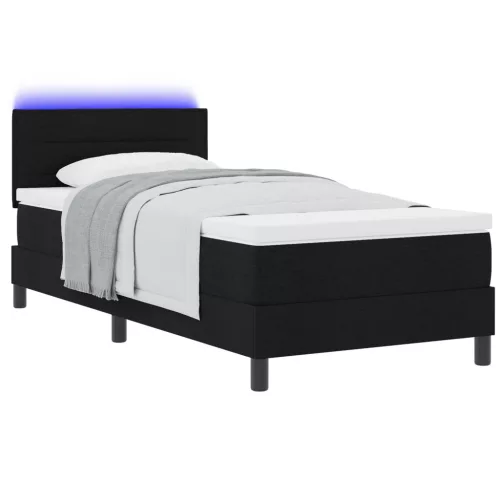  Boxspring Ágy Matrac & LED Fekete 90x190 cm Szövet