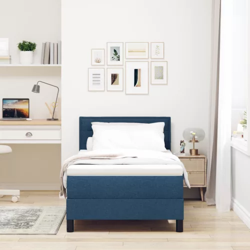  Boxspring Ágy Matrac és LED Kék 100x200 cm Szövet