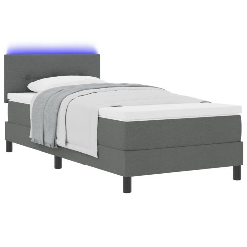  Boxspring Ágy Mattal és LED-del Sötétszürke 90x190 cm Szövet