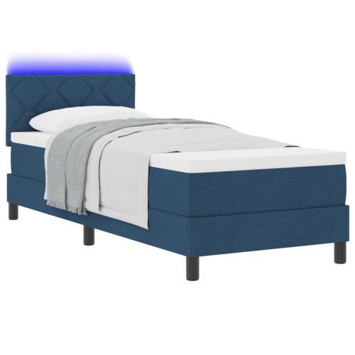  Boxspring Ágy Matraccal & LED Kék 80x200 cm Szövet
