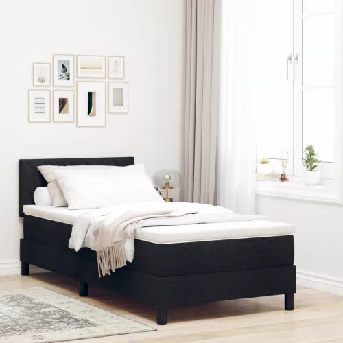  Box Spring Ágy matraccal és LED-del fekete 90x200 cm szövet