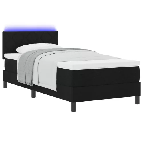  Box Spring Ágy matraccal és LED-del fekete 90x200 cm szövet