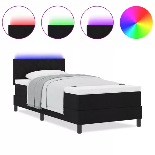  Box Spring Ágy matraccal és LED-del fekete 90x200 cm szövet