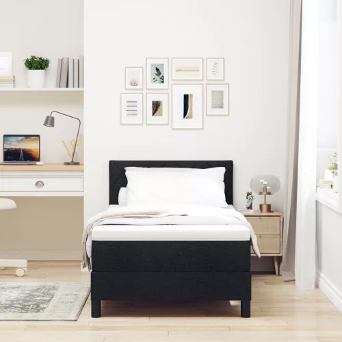  Box Spring Ágy matraccal és LED-del fekete 90x200 cm szövet