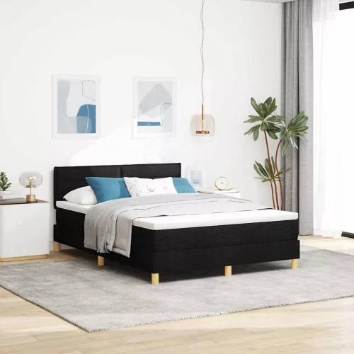  LED Box Spring Ágy matracmal leddel Fekete 140 x 190 cm szövet