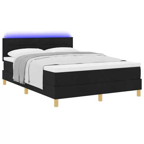  LED Box Spring Ágy matracmal leddel Fekete 140 x 190 cm szövet
