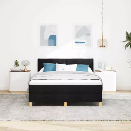  LED Box Spring Ágy matracmal leddel Fekete 140 x 190 cm szövet