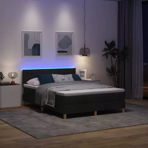  LED Box Spring Ágy matracmal leddel Fekete 140 x 190 cm szövet