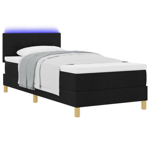  Boxspring Ágy Matraccal és LED Fénnyel Fekete 90x190 cm Szövet