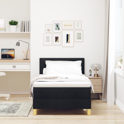  Boxspring Ágy Matraccal és LED Fénnyel Fekete 90x190 cm Szövet