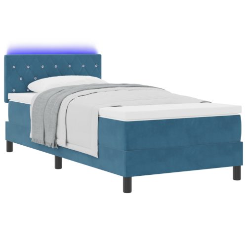  Boxspring Ágy Matrac & LED Sötétkék 90x190 cm Bársony